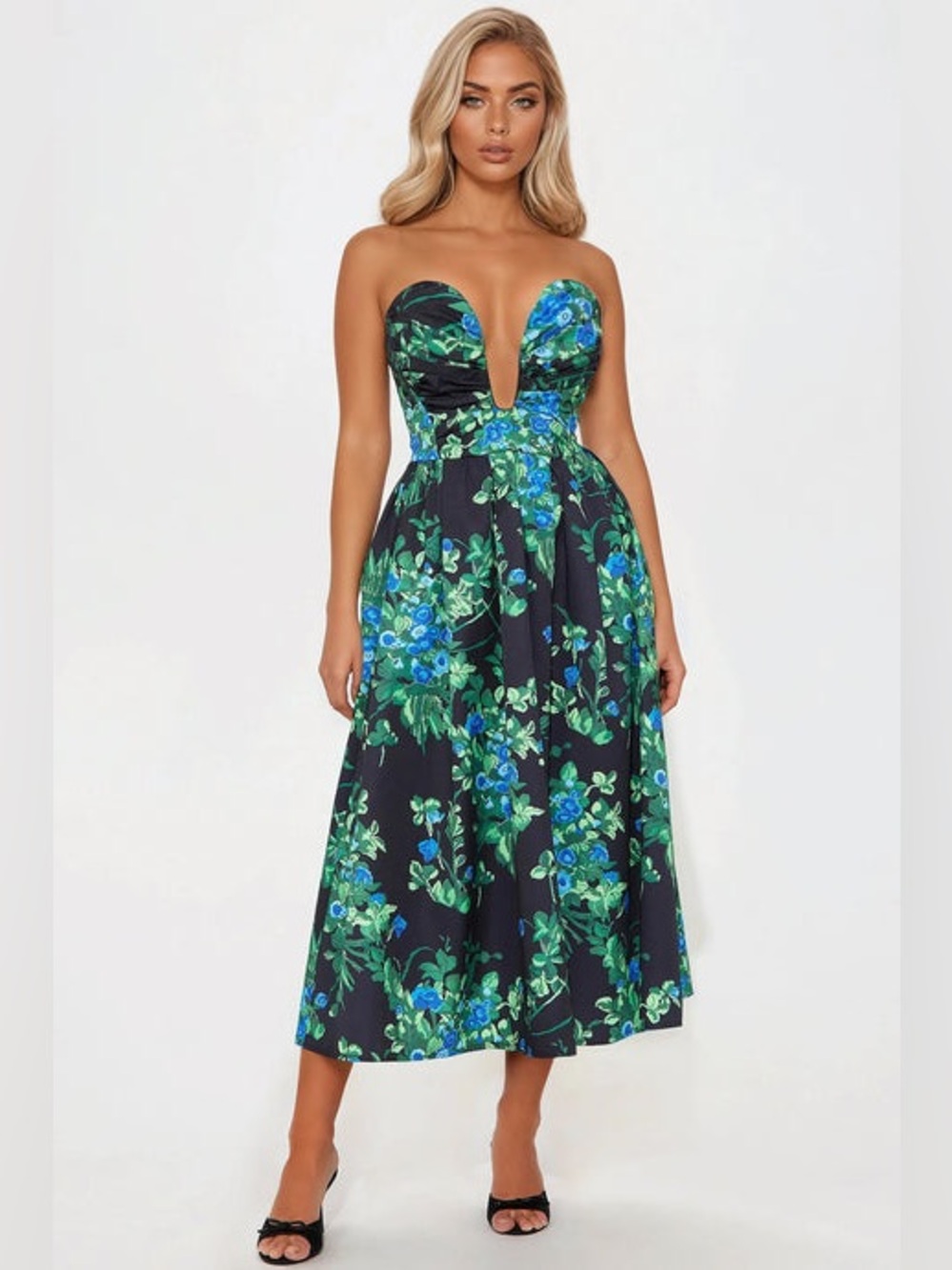 NWT Fashion Nova maxi Florence Strapless Floral gown plunging sweetheart formal